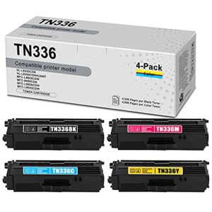 4 pack 1bk+1c+1m+1y tn336 tn-336 compatible toner cartridge replacement for brother dcp-9050cdn 9055cdn 9270cdn l8400cdn printer ink cartridge.
