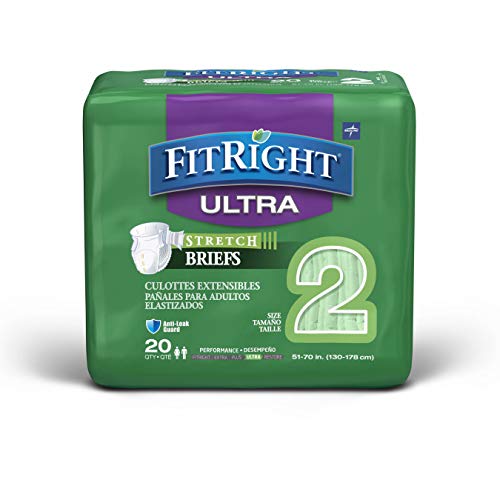 FitRight Stretch Ultra Adult Briefs, Incontinence Diapers with Tabs, Heavy Absorbency, Large/XL/2XL, 51 to 70", 20 Count (Pack of 4)