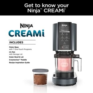 Ninja NC299AMZ CREAMi Ice Cream Maker, for Gelato, Mix-ins, Milkshakes, Sorbet, Smoothie Bowls & More, 7 One-Touch Programs, with (1) Pint Container & Lid, Compact Size, Perfect for Kids, Matte Black (Renewed)