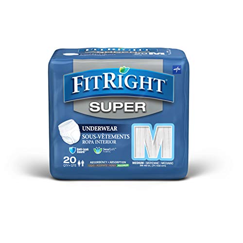 FitRight Super Protective Incontinence Underwear, Maximum Absorbency, Medium, 28 to 40", 20 Count