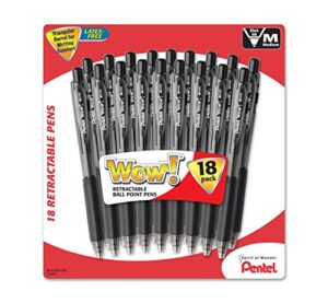 pentel wow! retractable ballpoint pens, medium line, black ink, 18-pack (bk440bp18a)