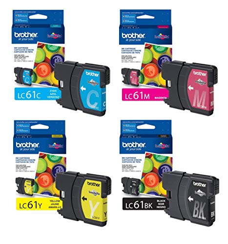 Brother Genuine 4-Color LC61 Cyan Magenta Yellow and Black Ink Cartridge Set, LC61BK, LC61C, LC61M, LC61Y