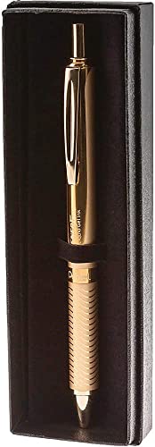 Pentel Energel 0.7 Alloy Rollerball Retractable Liquid Gel Metal Pen - Gold Pen Barrel - Black Ink - Gift Set With 2 Refills for Women, & Men.