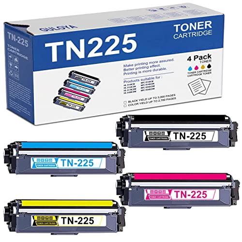 GULOYA Compatible TN 225 TN-225 High Yield Color Toner Replacement for Brother TN225 HL-3140CW 3150CDN MFC-9130CW 9140CDN DCP-9015CDW 9020CDN Printer (4 Pack,1BK/1C/1Y/1M)