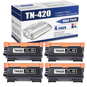 tn420 compatible tn-420 black toner cartridge replacement for brother tn-420 dcp-7060d dcp-7065dn intellifax 2840 mfc-7240 hl-2130 hl-2132 toner.(4 pack)