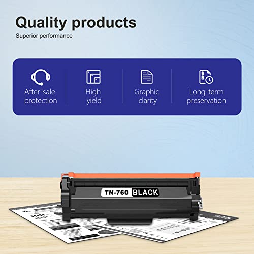 ALUMUINK TN-760 TN760 High Yield Black Toner Compatible Replacement for Brother TN760 TN760 2PK DCP-L2550DW, MFC-L2710DW L2750DWXL L2750DW Printer (TN7602PK