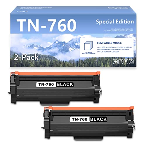 ALUMUINK TN-760 TN760 High Yield Black Toner Compatible Replacement for Brother TN760 TN760 2PK DCP-L2550DW, MFC-L2710DW L2750DWXL L2750DW Printer (TN7602PK