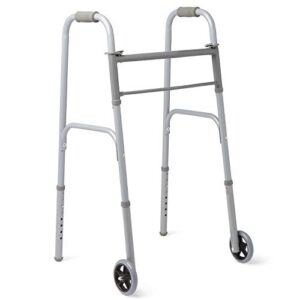 medline easy care two-button folding walkers with 5″ wheels