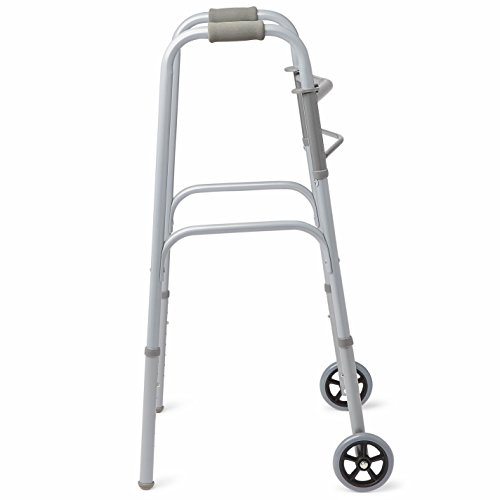 Medline Easy Care Two-Button Folding Walkers With 5" Wheels