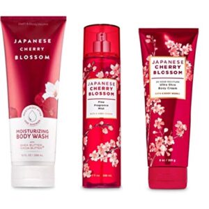 Bath and Body Works - Japanese Cherry Blossom - Moisturizing Body Wash, Fine Fragrance Mist and Ultra Shea Body Cream - 3 pc - Gift Set (2020))