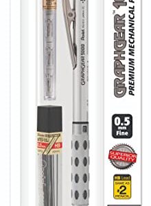 Pentel GraphGear 1000 Automatic Mechanical Drafting Pencil 0.5 mm - Includes Lead Refills & Eraser - Chiseled Metallic Grip with Soft Pads