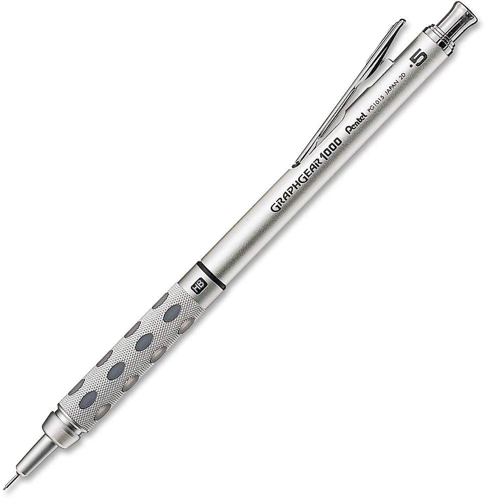 Pentel GraphGear 1000 Automatic Mechanical Drafting Pencil 0.5 mm - Includes Lead Refills & Eraser - Chiseled Metallic Grip with Soft Pads