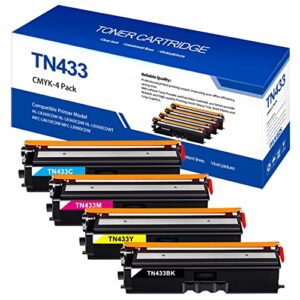 ewjuezs compatible tn-433 tn433 tn433bk tn433c tn433m tn433y high yield toner cartridge replacement for brother hl-l8260cdw hl-l8360cdw mfc-l8610cdw mfc-l8900cdw printer (4 pack).
