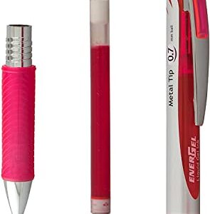 Pentel EnerGel 0.7 mm Liquid Gel Ink Pens - Pack of 5 Pink Deluxe RTX Energel Pens with 3 Refills