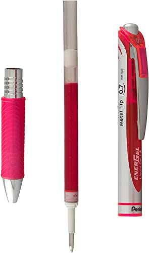 Pentel EnerGel 0.7 mm Liquid Gel Ink Pens - Pack of 5 Pink Deluxe RTX Energel Pens with 3 Refills