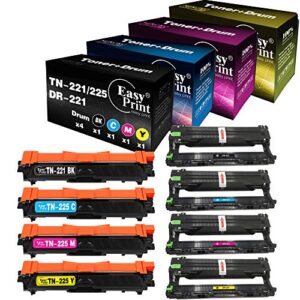 (toner set + drum set) compatible tn221-225 toner cartridge and dr221cl imaging drum unit used for brother hl-3140cw mfc-9130cw mfc-9140cdn dcp-9020cdn laser printer (total 8-pack), by easyprint