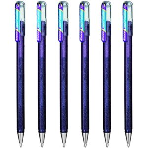 pentel hybrid – dual metallic – liquid gel rollerball pens – k110 – violet & metallic blue ink – pack of 6