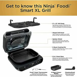 Ninja FG551 Foodi Smart XL 6-in-1 Indoor Grill with 4-Quart Air Fryer Roast Bake Dehydrate Broil and Leave-in Thermometer, with Extra Large Capacity, and a stainless steel Finish (Renewed)