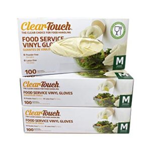 Medline Clear-Touch Disposable Food Service Vinyl Gloves, Latex and Powder Free, Medium, 300 Count