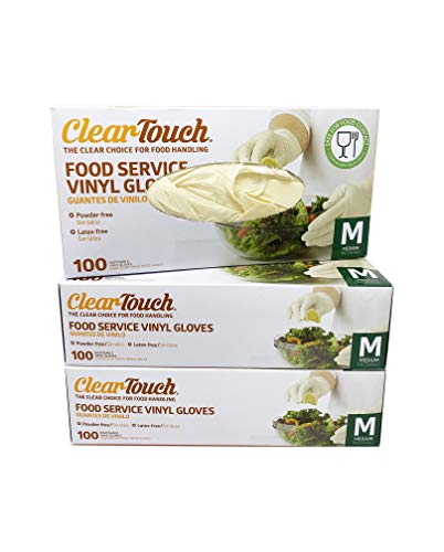 Medline Clear-Touch Disposable Food Service Vinyl Gloves, Latex and Powder Free, Medium, 300 Count