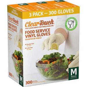 medline clear-touch disposable food service vinyl gloves, latex and powder free, medium, 300 count