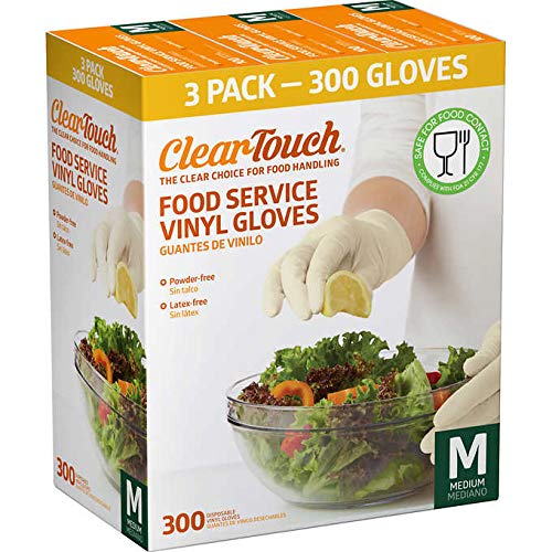 Medline Clear-Touch Disposable Food Service Vinyl Gloves, Latex and Powder Free, Medium, 300 Count