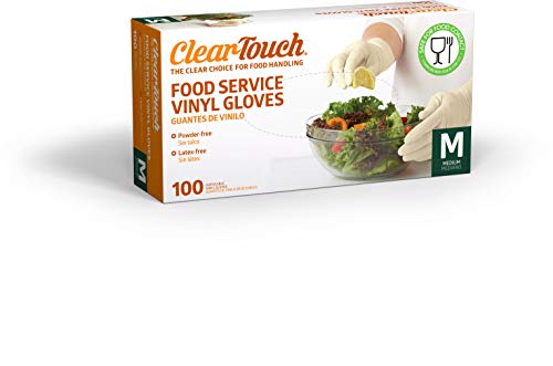 Medline Clear-Touch Disposable Food Service Vinyl Gloves, Latex and Powder Free, Medium, 300 Count