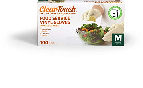 Medline Clear-Touch Disposable Food Service Vinyl Gloves, Latex and Powder Free, Medium, 300 Count