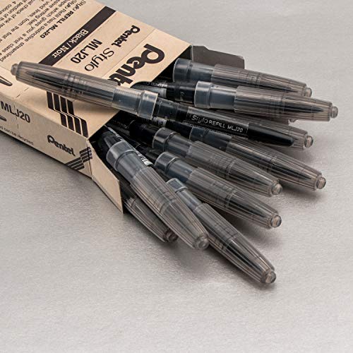 Pentel Arts Tradio Stylo Sketch Pen Refills, Black, Box of 12 (MLJ20-A)