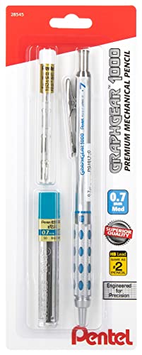 Pentel Graph Gear Mechanical Pencil 1000 - Automatic Drafting Pencil - 0.7mm Lead Size - Blue Barrel - Includes Lead Refills & Eraser