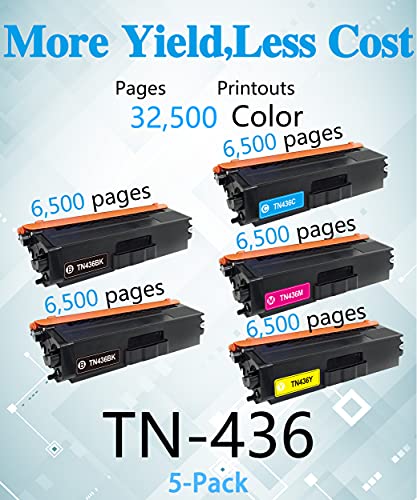 MM MUCH & MORE Compatible Toner Cartridge Replacement for Brother TN436 TN-436 TN-433 High Yield Used for HL-L8260CDW L8260CDN L8360CDW MFC-L8690CDW L8900CDW DCP-L8410CDW Printer (5-Pack, 2BK+C+M+Y)