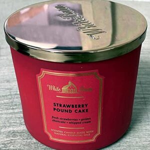 Bath and Body Works, White Barn 3-Wick Candle w/Essential Oils - 14.5 oz - 2021 Core Scents! (Strawberry Pound Cake)