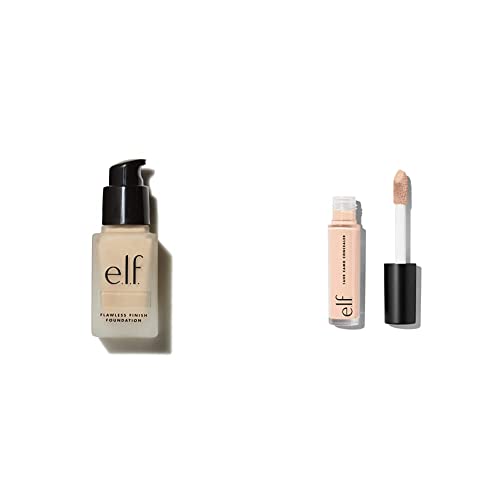 e.l.f. Flawless Finish Foundation | Lightweight, Medium Coverage & Semi-Matte | Beige | 0.68 Fl Oz and e.l.f. 16HR Camo Concealer, Full Coverage & Highly Pigmented, Matte Finish, Light Beige