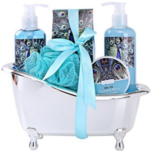 Valentine's Day Home Bath and Body Spa Gift Basket Set for Women with Refreshing “Ocean Mint” Fragrance -#1 Valentine's Day Gift for Her – Relax Luxury Skin Care Set Includes Gels Lotions & More