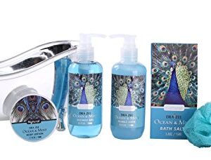 Valentine's Day Home Bath and Body Spa Gift Basket Set for Women with Refreshing “Ocean Mint” Fragrance -#1 Valentine's Day Gift for Her – Relax Luxury Skin Care Set Includes Gels Lotions & More