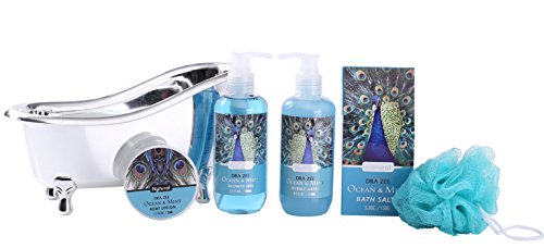 Valentine's Day Home Bath and Body Spa Gift Basket Set for Women with Refreshing “Ocean Mint” Fragrance -#1 Valentine's Day Gift for Her – Relax Luxury Skin Care Set Includes Gels Lotions & More