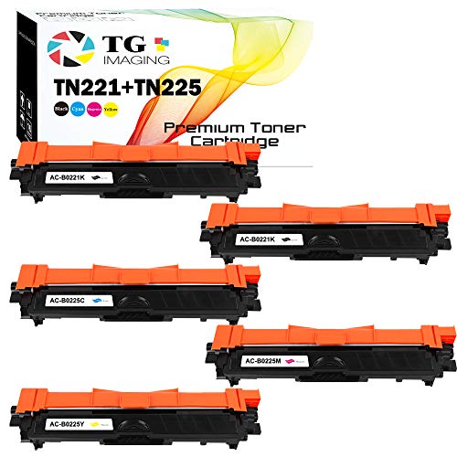 (5 Pack, Extra Black) TG Imaging Compatible TN221 TN225 Toner Cartridge Replacement for Brother TN-221 TN-225 (Color Set, 2B+CYM) for HL-3140CW HL-3170CDW MFC-9340CDW Toner Printer