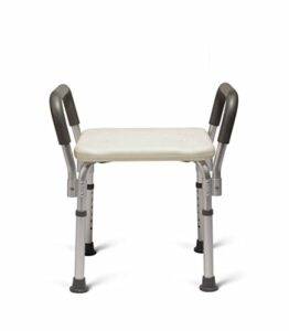 medline bath bench shower seat with padded armrests, great for bathtubs, supports up to 350 lbs