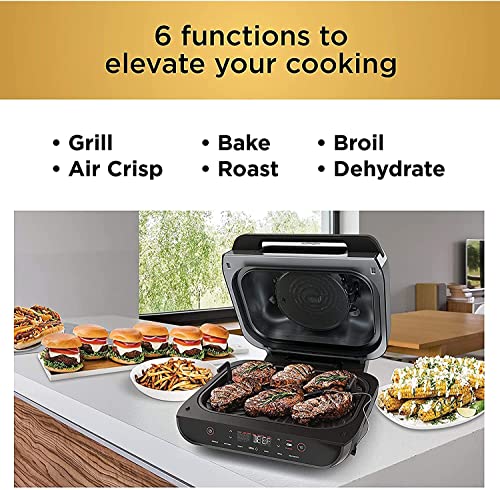 Ninja FG551 Foodi Smart XL 6-in-1 Indoor Grill with 4-Quart Air Fryer Roast Bake Dehydrate Broil and Leave-in Thermometer, Extra Large Capacity, a stainless steel Finish (Renewed) (Cinnemon/RED)