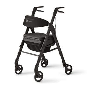 medline momentum rollator with seat, premium rolling walker, 6″ wheels, gray, supports up to 250 lbs