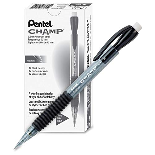 Pentel Champ Pencil, Automatic Pencil, 0.5mm Lead Size, Black Barrel, Box of 12 (AL15A)