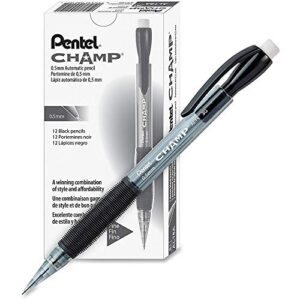 pentel champ pencil, automatic pencil, 0.5mm lead size, black barrel, box of 12 (al15a)