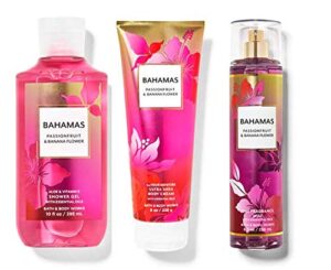 bath and body works bahamas passionfruit & banana flower 3 piece set shower gel, body cream, fine fragrance mist