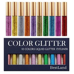 10 Colors Liquid Glitter Eyeliner Metallic Shimmer Glitter Eyeshadow Pigment Eyebrown Shimmer Waterproof Face Lips Art for Party Festival Makeup