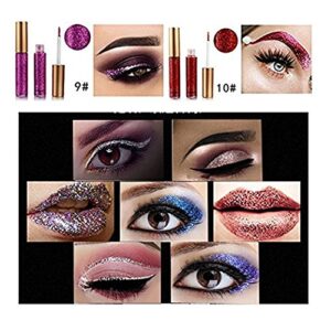 10 Colors Liquid Glitter Eyeliner Metallic Shimmer Glitter Eyeshadow Pigment Eyebrown Shimmer Waterproof Face Lips Art for Party Festival Makeup