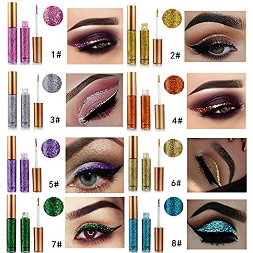 10 Colors Liquid Glitter Eyeliner Metallic Shimmer Glitter Eyeshadow Pigment Eyebrown Shimmer Waterproof Face Lips Art for Party Festival Makeup