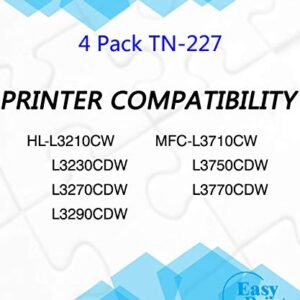 EASYPRINT (BK/C/M/Y) Compatible TN227 Toner Cartridge Replacement for TN-227BK TN-227C TN-227M TN-227Y for Brother HL-L3230CDW L3210CW L3270CDW L3290CDW MFC-L3710CW L3750CDW Printer (4 Pack)