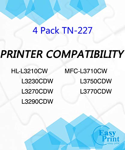 EASYPRINT (BK/C/M/Y) Compatible TN227 Toner Cartridge Replacement for TN-227BK TN-227C TN-227M TN-227Y for Brother HL-L3230CDW L3210CW L3270CDW L3290CDW MFC-L3710CW L3750CDW Printer (4 Pack)