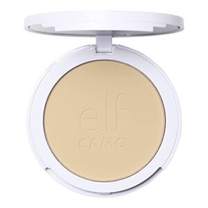 e.l.f. camo powder foundation, lightweight, primer-infused buildable & long-lasting medium-to-full coverage foundation, fair 140 w