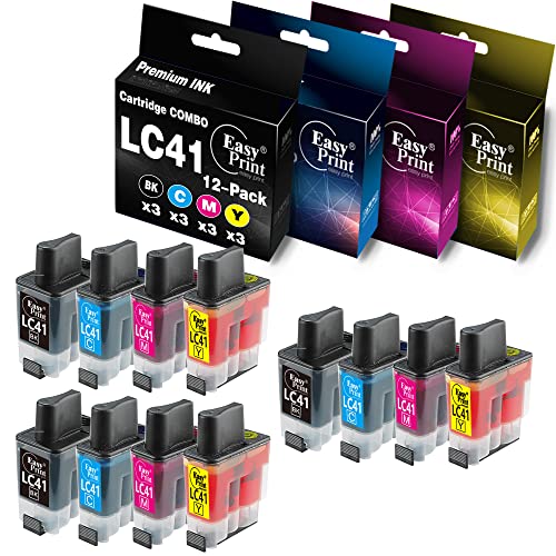 EASYPRINT Compatible (3xSet, 3xBCMY) LC41 Ink Cartridge for Brother IntelliFax 1840c, 2440c; MFC-3340CN, 210C, 215C, 420cn, 425CN, 5440CN, 620CN, 640CW, 820cw; DCP-110C, 115C, 120C, (Total 12-Pack)